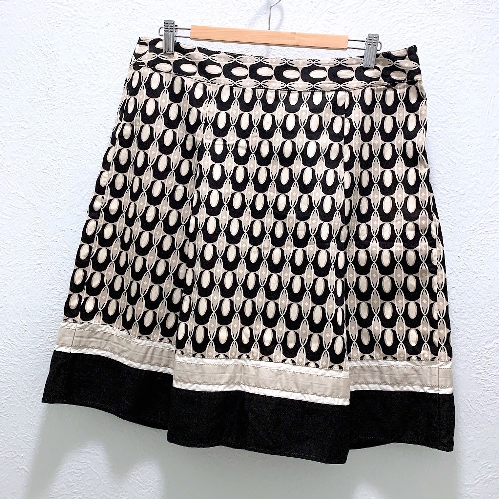 Ann Taylor | Vintage Linen Print Skirt | Cream/Black Patterned | Size 12